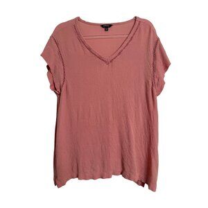 Buffalo David Bitton Size XXL V Neck Crinkle Short Sleeve Pink Cut Out Trim